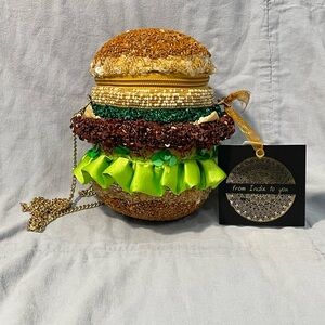 NEW Viral Tik Tok From India To You Beaded HamBurger HandBag Purse w/ Gold Chain